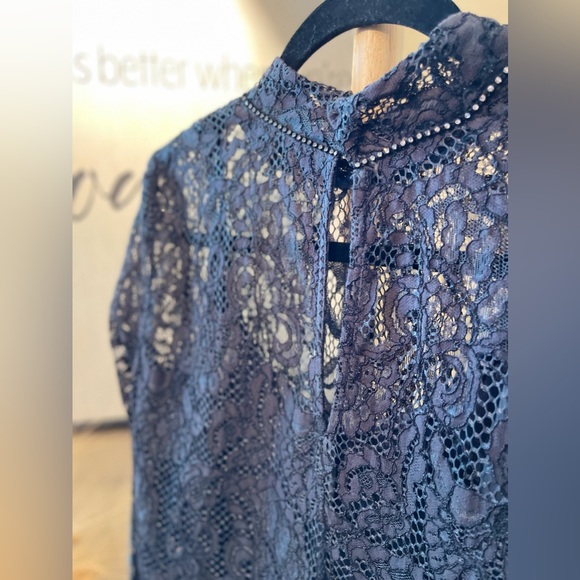 2 Pieces Lacy Gray Dress with Stone Detailed and Long Sleeves - Picture 9 of 13